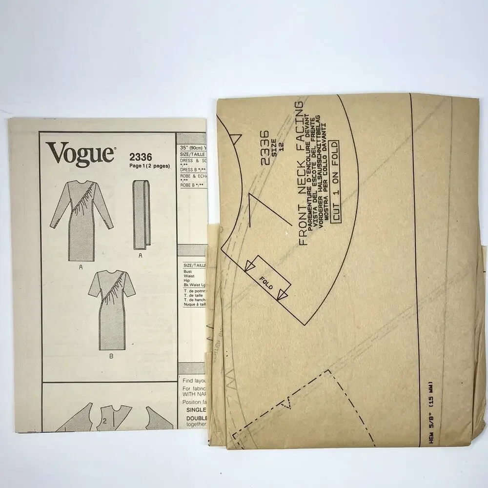 Vogue Easy Sewing Pattern Oscar De La Renta #2336 Dress Size 8-10-12 UNCUT